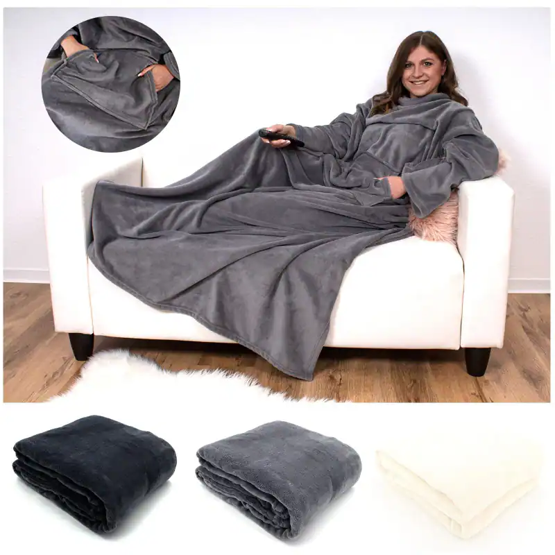 heimtexland ® Kuscheldecke Flauschig TV Decke mit Ärmeln Tasche Sofadecke Typ753 – neu – Möbel – überwiegend weiß – Foto 1…
