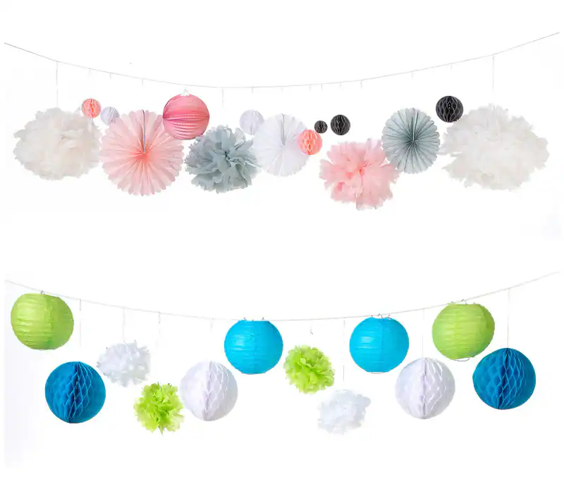 Party Deko Set Pompoms Papier Laterne Lampions Wabenbälle Partydekoration Typ863 – neu – Möbel – überwiegend weiß – Foto 1…