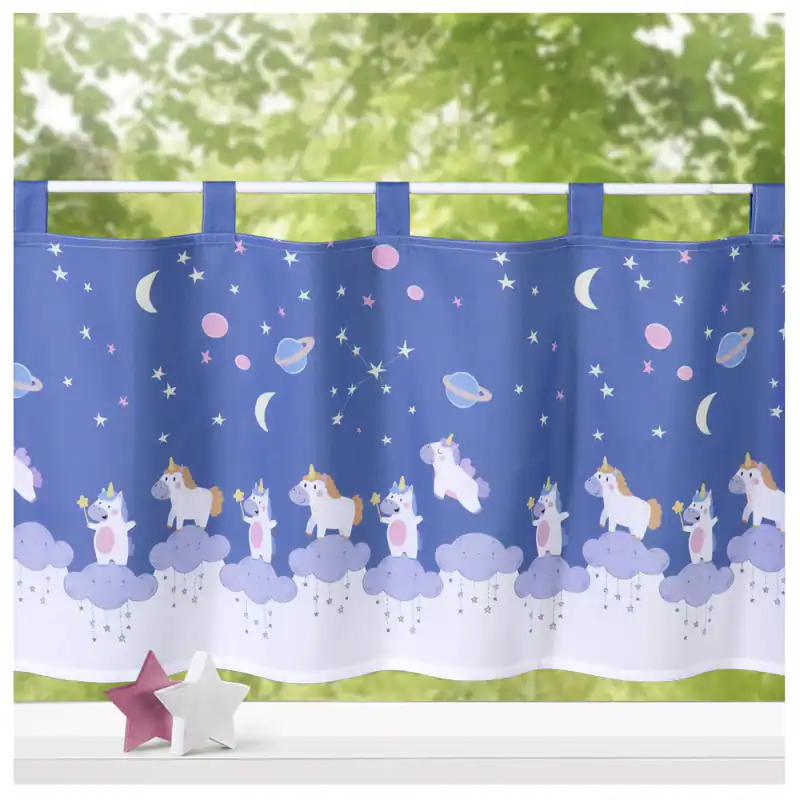 heimtexland ® Kindergardine Scheibengardine Einhorn Kinderzimmer Deko Typ757 – neu – Möbel – überwiegend weiß – Foto 1 von 3