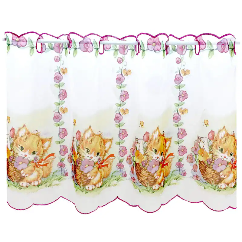 Scheibengardine Katze Kinderzimmer Fensterdeko Kinder Gardine Voile rosa Typ862 – neu – Möbel – Foto 1 von 2