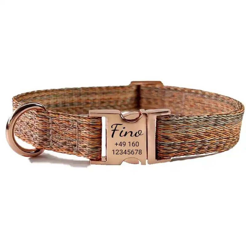 Fino Hunde Halsband personalisiert Gravur Name Telefonnummer | Nylon Rot Braun v – neu – Sonstiges – Foto 1 von 3