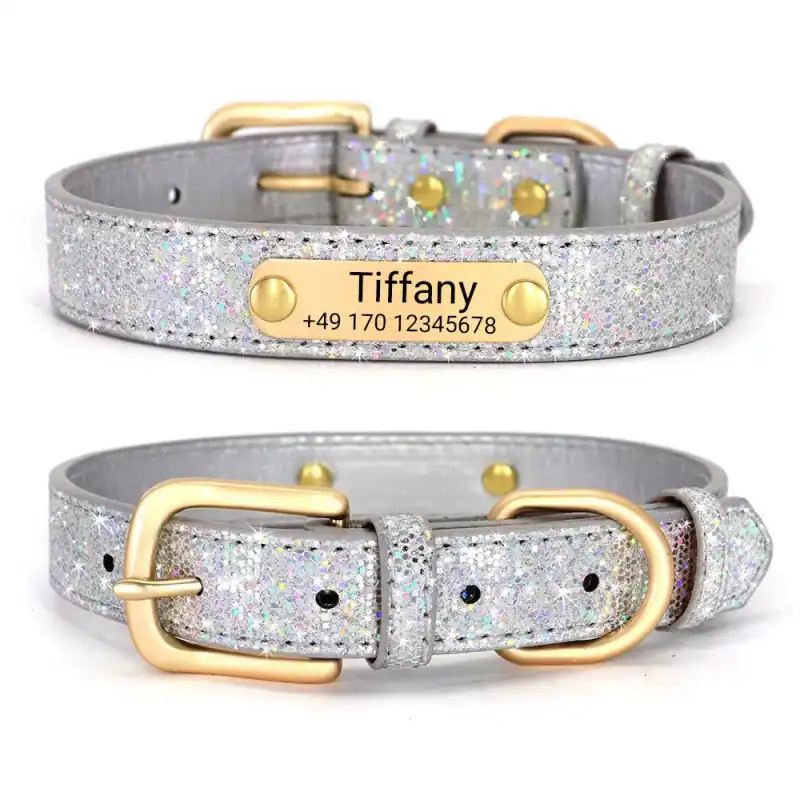 Tiffany Hundehalsband mit Name Gravur · Strass Glitzer · XS S M · Rot Silber Reg – neu – Sonstiges – Foto 1 von 4