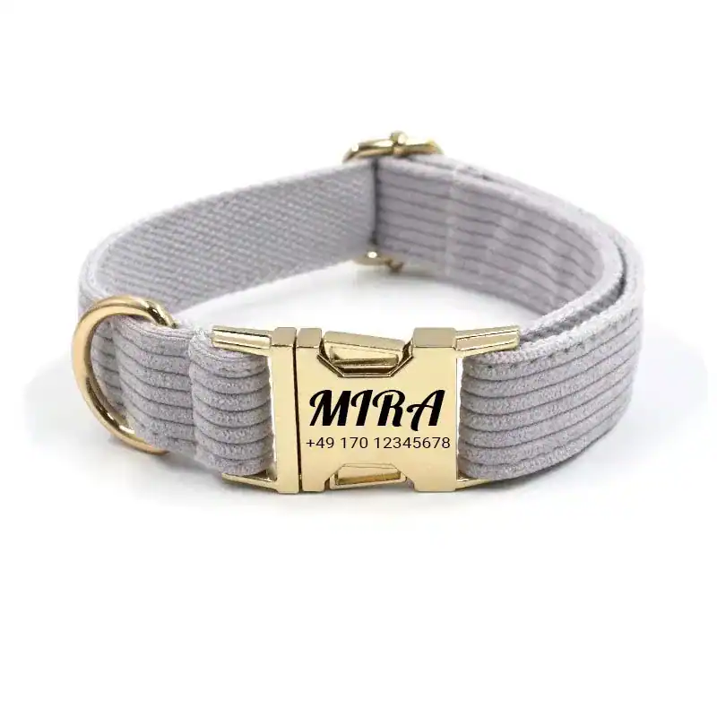 MIRA Hundehalsband mit Gravur Cord | S/M/L | Grau Pink Grün | personalisiert – neu – Sonstiges – Foto 1 von 3