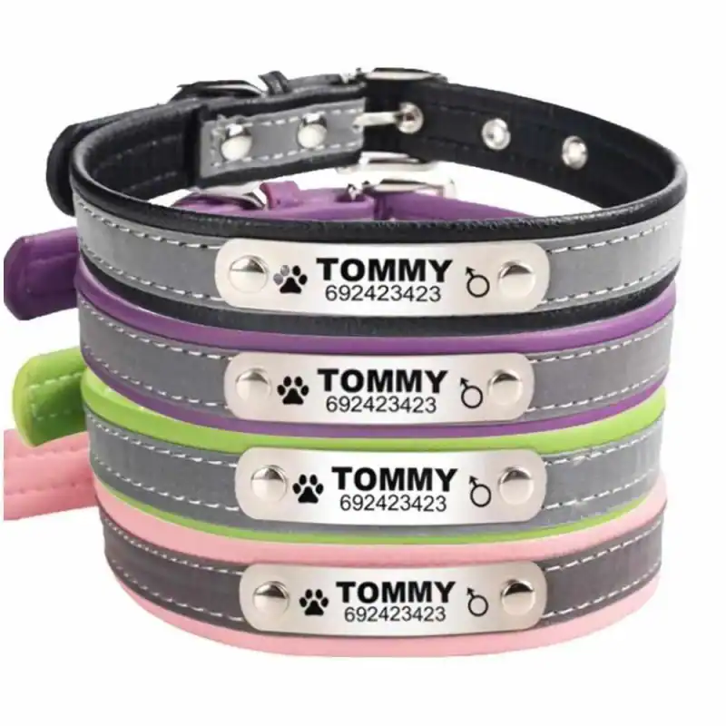 Hundehalsband Namen Telefonnummer Gravur Personalisiert Weiches Leder Halsband – neu – Sonstiges – überwiegend weiß – Foto…