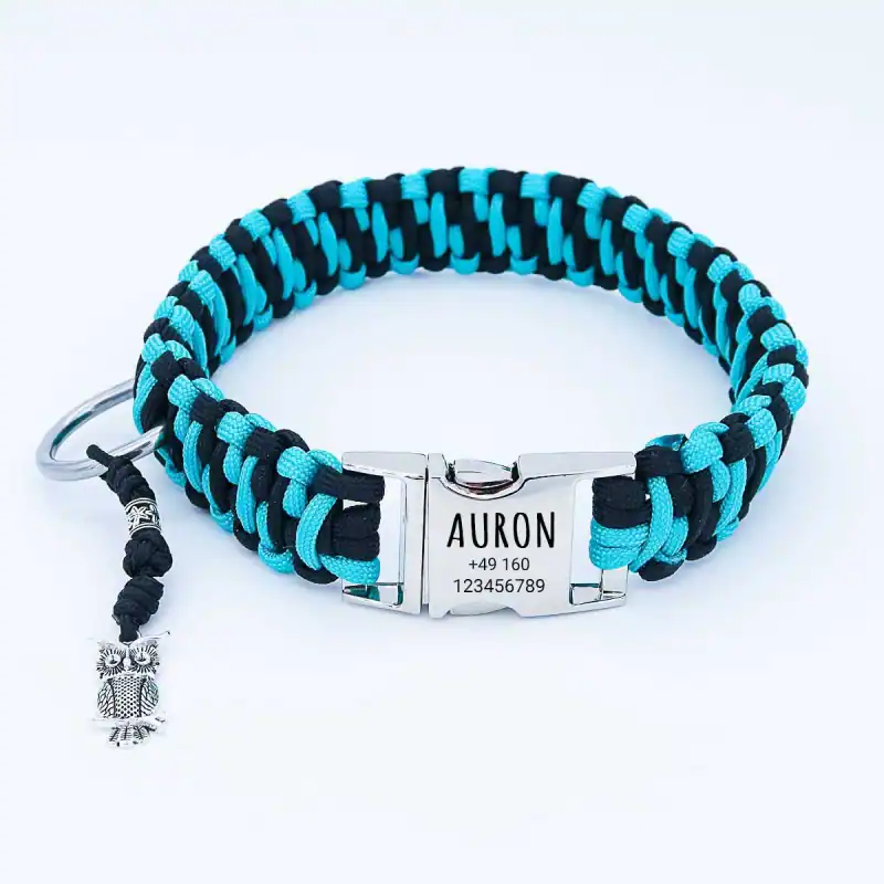 Paracord Hundehalsband AURON personalisiert | Gravur Schnalle Metall | Schwarz T – neu – Sonstiges – Foto 1 von 4