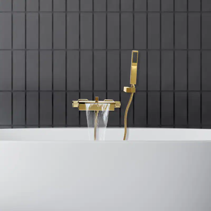 Badewannenarmatur Gold Wasserfall Wasserhahn Wannenarmatur set mit Handbrasue – neu – Dusch & Bad – Foto 1 von 5