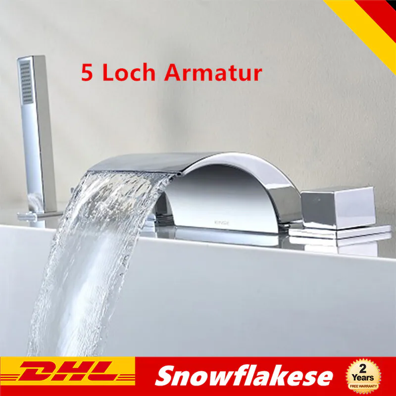 Badewannenarmatur Handbrause Wannenrand Armatur Wasserfall Chrom Kit 5 Loch Set – neu – Dusch & Bad – überwiegend silber…