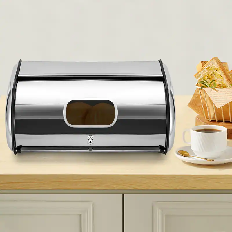 Brotkasten aus Edelstahl - Großer Brotbehälter, Metall Brotbox mit Rolldeckel – neu – Möbel – Foto 1 von 5