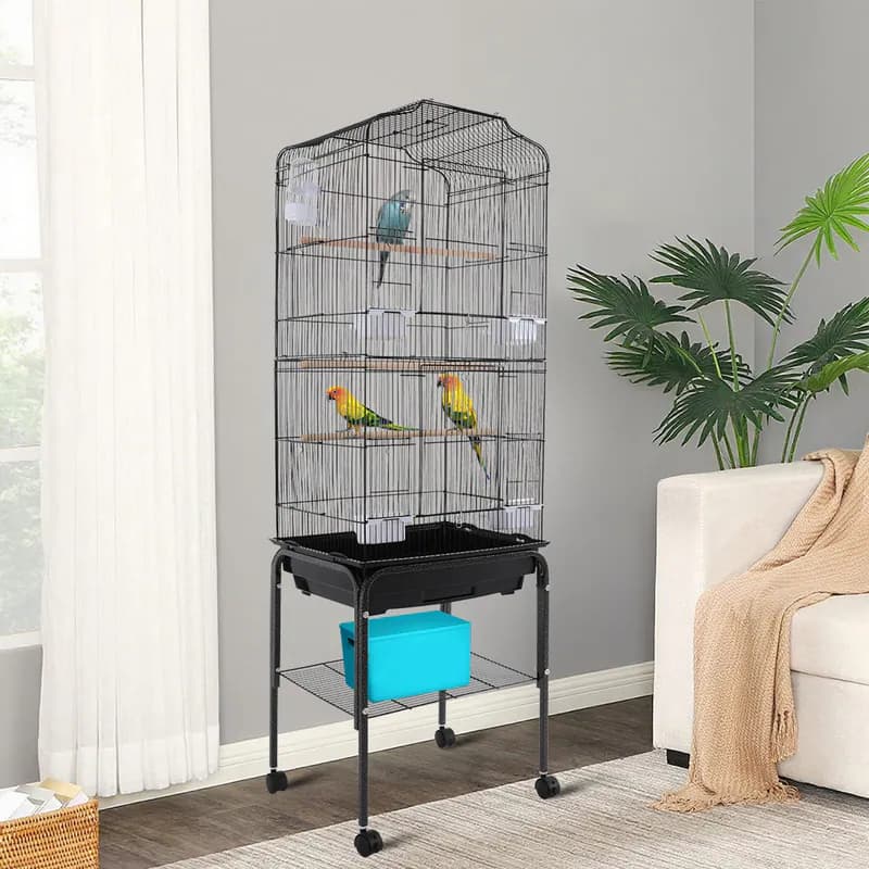 Vogelkäfig ,Wellensittich-Käfig, Papageienkäfig mit 4* Fressnäpfe Schwarz – neu – Fitness & Kraftsport – Foto 1 von 5
