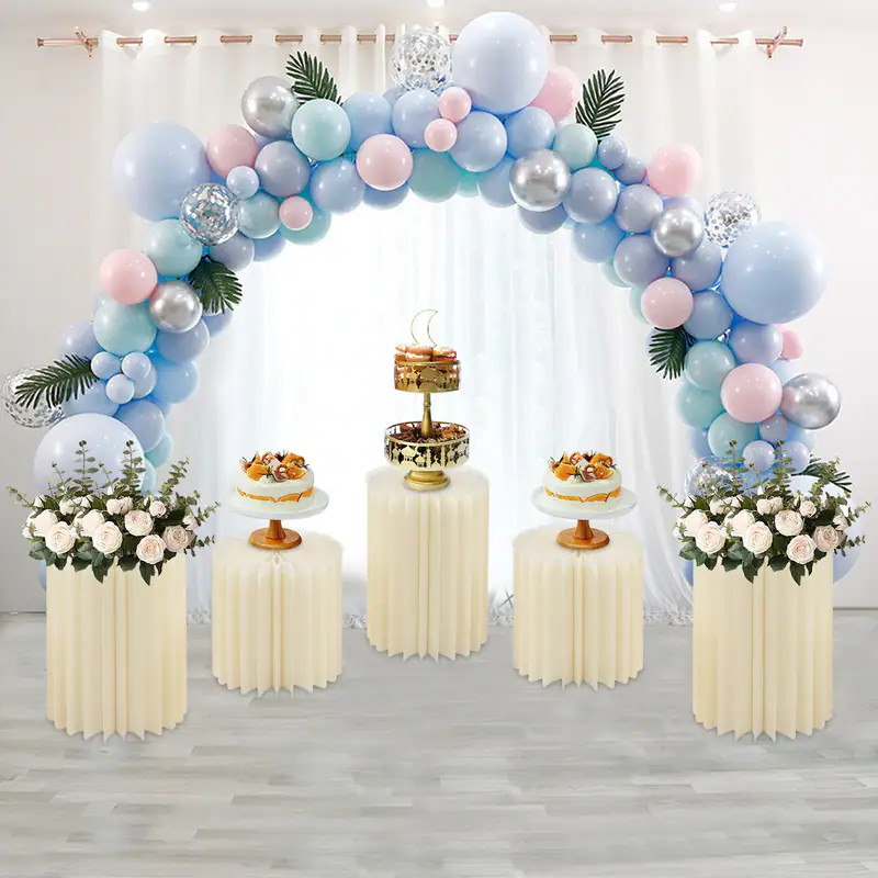 Milchweiße Papier Säulen 5er Set Honeycomb Struktur Hochzeit Deko Stand – neu – Möbel – Foto 1 von 5