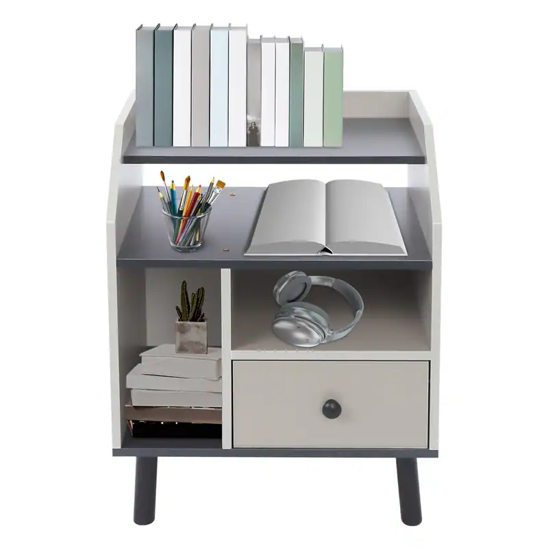 Hellgrau Dunkelgrauer Nachttisch 40x30x53cm mit Schublade offenen Fächern MDF – neu – Möbel – Foto 1 von 5