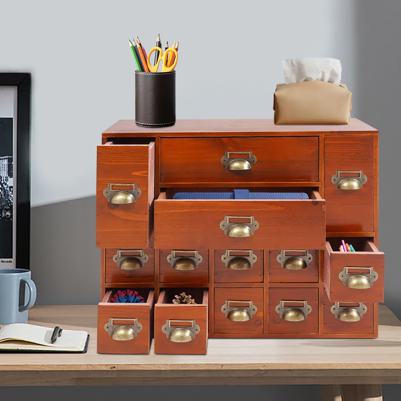 Schubladenschrank Holz-Medizinschrank Vintage Aufbewahrungsschrank Organisator – neu – Möbel – überwiegend silber – Foto 1…