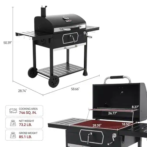 Royal Gourmet CD2030AN Deluxe 30 Zoll Holzkohlegrill, faltbare Tische - schwarz – neu – Garten & Pflanzen – Foto 1 von 5