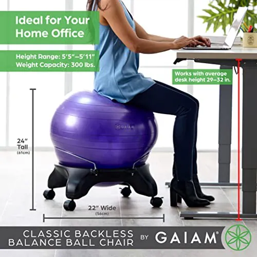 GAIAM CLASSIC BACKLESS BALANCE BALL CHAIR, CHARCOAL | 52CM ANTI-BURST - BLACK – neu – Sonstiges – überwiegend weiß – Foto 1…