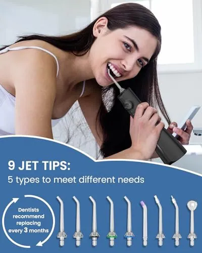AUIEI WATER FLOSSER ZAHNSTOCHER: 9 JET TIPS KABELLOSE MUNDDUSCHE MIT 300ML, - – neu – Sonstiges – überwiegend blau – Foto 1…