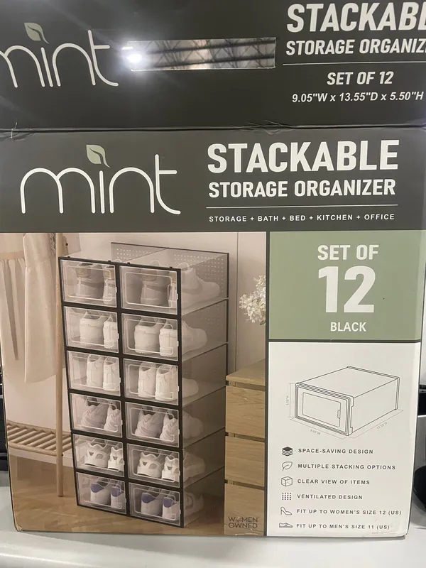 AMERICAN DREAM 12ER-PACK STAPELBARE SCHUH-ORGANIZER-BOXEN - SCHWARZ – neu – Möbel – Foto 1 von 2