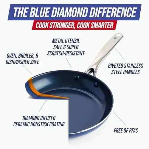 Blue Diamond 2 Stück Antihaft Bratpfanne Set, 9,5" & 11" Pfannen, PFAS-frei - – neu – Möbel – überwiegend weiß – Foto 1 von 5