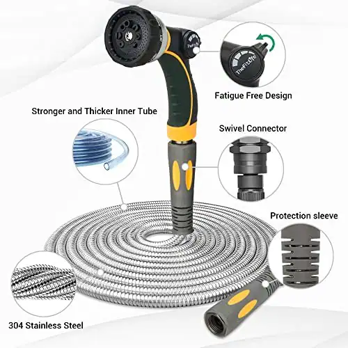 THEFITLIFE FLEXIBLER METALL-GARTENSCHLAUCH - 25 FUSS LEICHT - EDELSTAHL – neu – Garten & Pflanzen – überwiegend weiß – Foto…