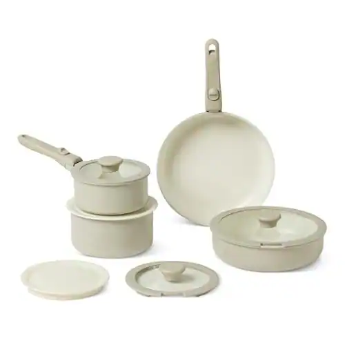 AMAZON BASICS KERAMIK ANTIHAFT TÖPFE UND PFANNEN SET MIT ABNEHMBAREM - LEINEN – neu – Möbel – überwiegend weiß – Foto 1 von 5