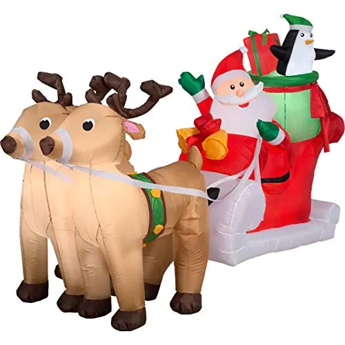 Gemmy Weihnachten aufblasbarer 8' Weihnachtsmannschlitten mit Rentier | – neu – Antiquitäten – überwiegend weiß – Foto 1…