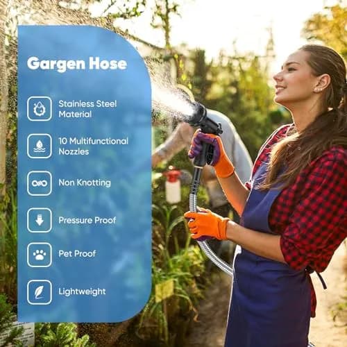 Gartenschlauch 50 Fuß, Metall Edelstahl Wasserschlauch mit 10 Funktionen Düse – neu – Garten & Pflanzen – überwiegend weiß…