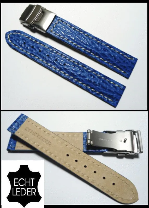 18mm Uhrenarmband blau Echt Leder Haifisch-Design mit Faltschließe gute Qualität – neu – Uhren & Schmuck