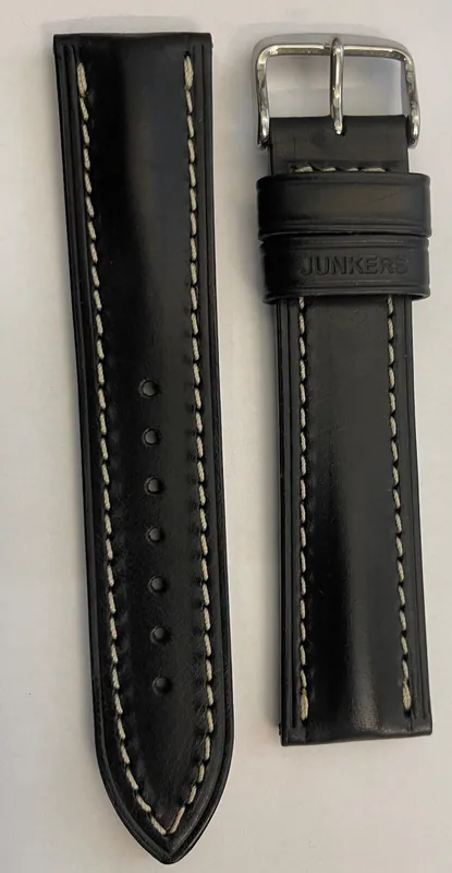 22 mm JUNKERS Schwarzes Uhrenarmband Echt Leder mit weißer Naht weich stabil – neu – Uhren & Schmuck – Foto 1 von 3
