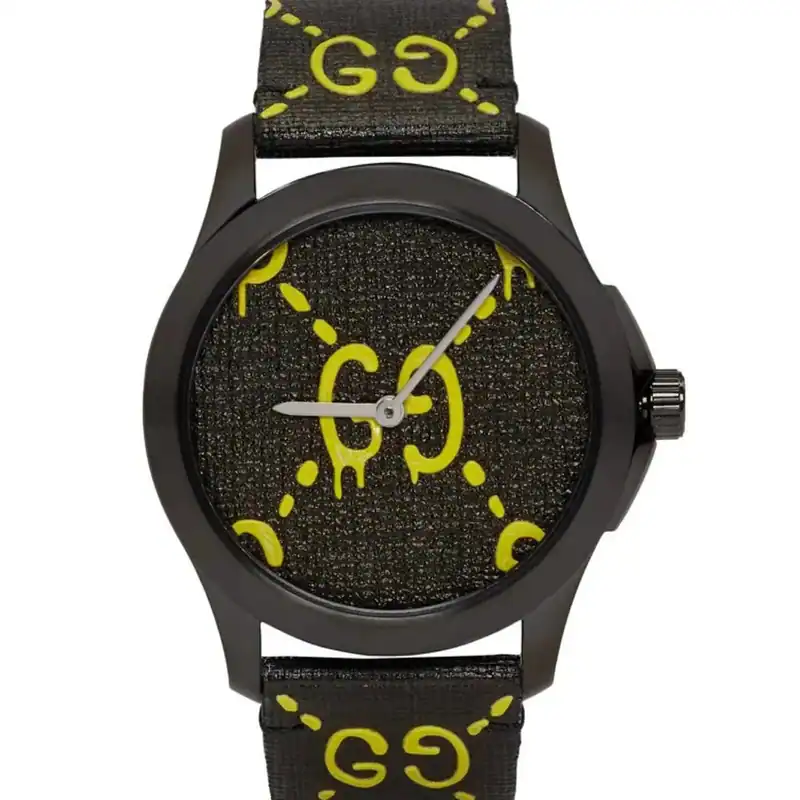 Gucci G Timeless Ghost Schwarzes Zifferblatt Schwarze Lederarmbanduhr – neu – Uhren & Schmuck – Foto 1 von 5