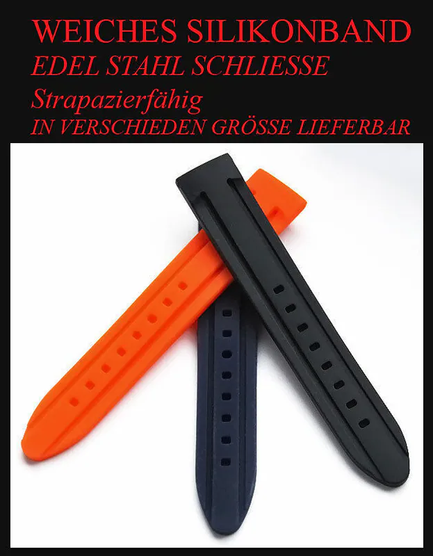 18-20, 22,24mm Silikon Uhrenarmband in orange-blaus und schwarz – neu – Uhren & Schmuck – Foto 1 von 4