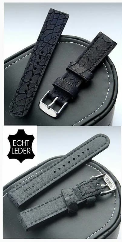 20-22-24mm Echt Leder Uhrenarmband schwarz Sahara-Optik dick und biegsam – neu – Uhren & Schmuck