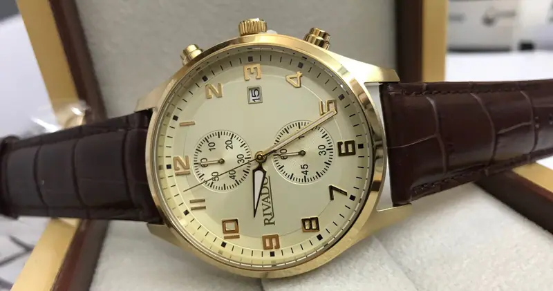 Rivado Herrenuhr Chronograph Edelstahl vergoldet 44mm arabisch RIGS-20222-12L – neu – Uhren & Schmuck – Foto 1 von 4