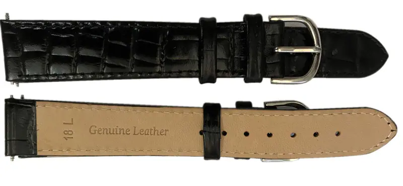 18mm Top Leder Uhrenarmband Schwarz Dornschließe genäht Slim Extra Lang – neu – Uhren & Schmuck