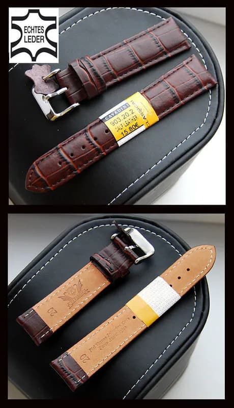 14, 24mm Echt leder Uhrenarmband Cavadini braun Krokoprägung Stahlschließe – neu – Uhren & Schmuck – Foto 1 von 4