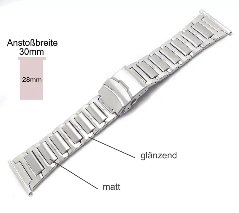 Uhrenarmband 30/28 mm Edelstahl Sicherheitsfaltschließe 30 Stegbreite P.Magli – neu – Uhren & Schmuck – überwiegend weiß…