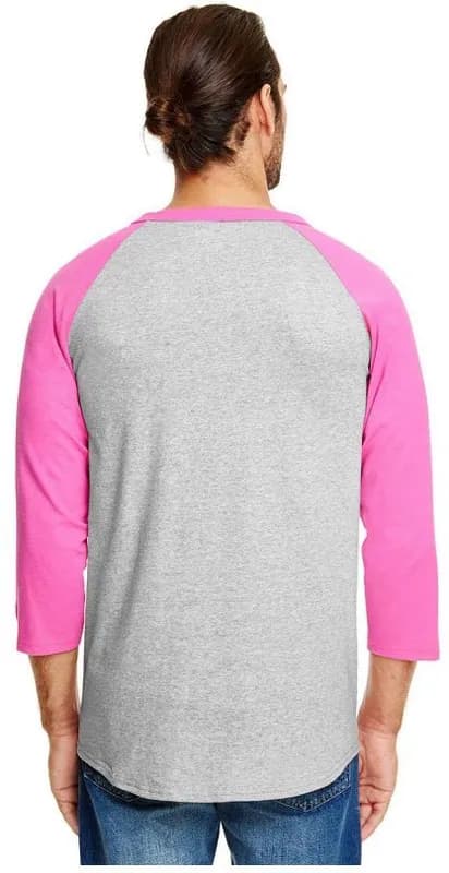 T1397 Champion Tagless Raglan Baseball Trikot Oxford GRAU Heather/Pink M – neu – Herrenmode – Foto 1 von 3