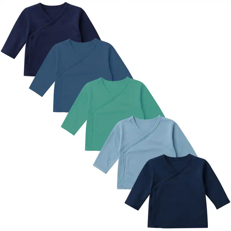5x Jungen Baby Wickelshirts langarm 100% Baumwolle Shirt Kleinkind Neugeborene – neu – Sonstiges – überwiegend weiß – Foto…