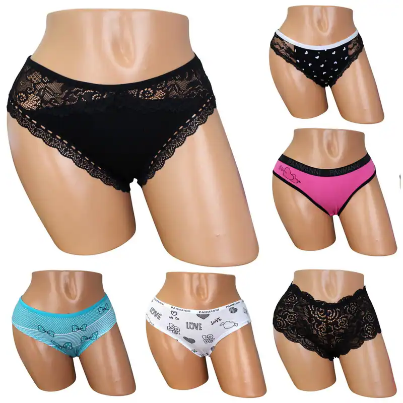 6 Damen Mädchen Baumwole Slips Slip Unterwäsche Hotpants Panties Unterhose Panty – neu – Damenmode – überwiegend weiß…