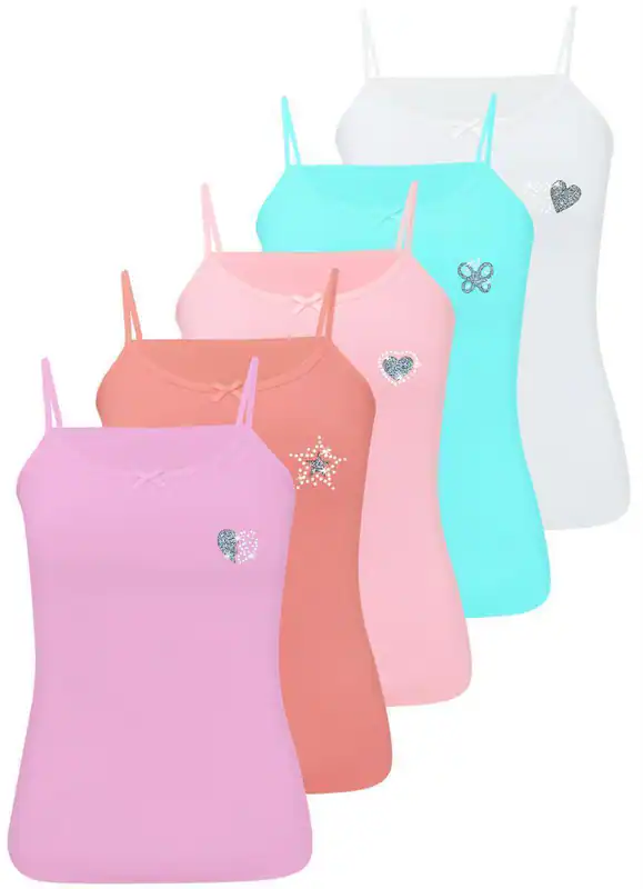 5 Mädchen Unterhemden Baumwolle Strass Tank Top Unterhemd Spagettiträger Kinder – neu – Sonstiges – überwiegend weiß – Foto…