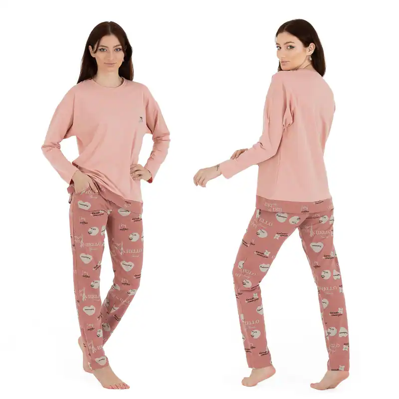Damen Pyjama Set Schlafanzug Baumwolle Hausanzug Nachtwäsche langarm S M L XL – neu – Damenmode – überwiegend weiß – Foto 1…