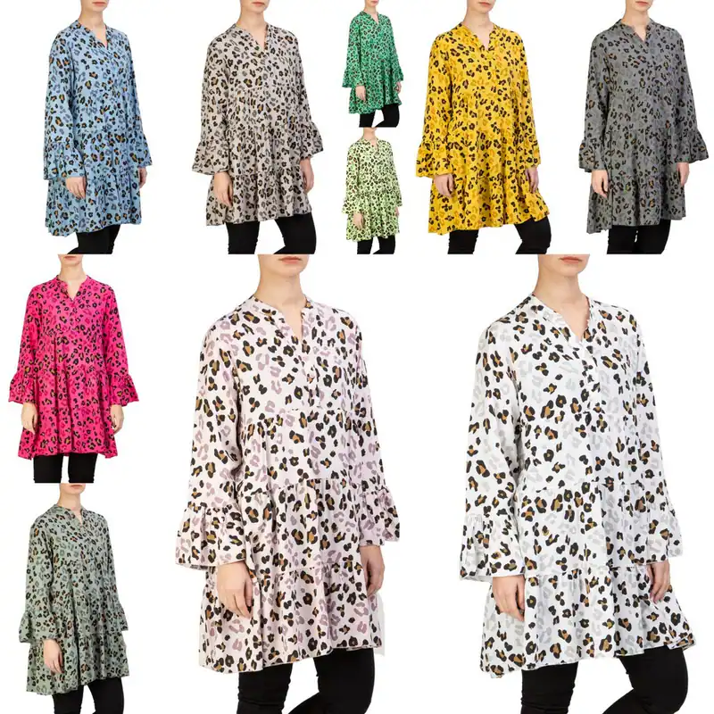 Damen Tunika Leo Bluse ONE SIZE ITALY Hemd Leopard 36 38 40 42 44 Shirt Top – neu – Damenmode – überwiegend weiß – Foto 1…