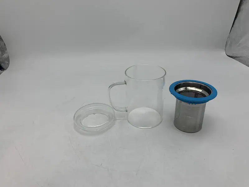 SUYIKA TOMOTIME GLAS TEETASSE MIT DECKEL UND EDELSTAHL-EI KORB - – neu – Möbel – überwiegend silber – Foto 1 von 4