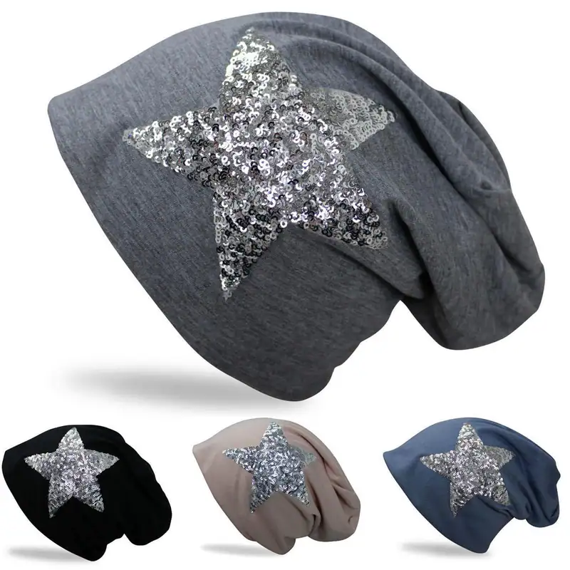 Luxus Damen Glitzer Sterne Beanie Mütze sehr leicht Top Qualität Long Uni Slouch – neu – Sonstiges – überwiegend weiß…