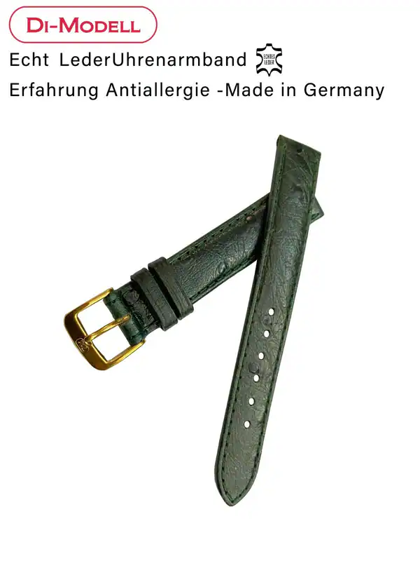 16 mm Echtes Leder Uhrenarmband, Di Modell Vergoldet Stahl Schließe, Dunkel Grün – neu – Uhren & Schmuck – Foto 1 von 3