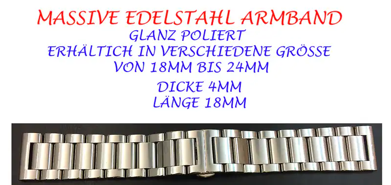 massives Edelstahl Uhrenarmband poliert Dicke ca. 4 mm Butterfly-Schliesse – neu – Uhren & Schmuck – überwiegend weiß…