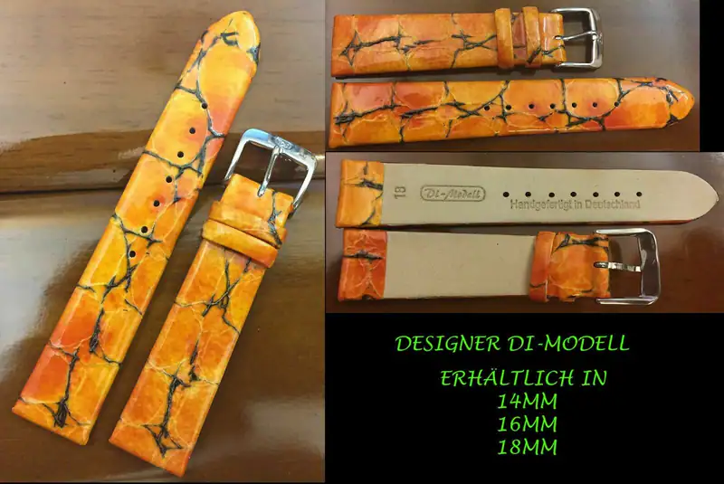 14-16-18 mm Uhrenarmband Di-Modell Oben Lack Fantasie orange, unten Echt Leder – neu – Uhren & Schmuck – Foto 1 von 5