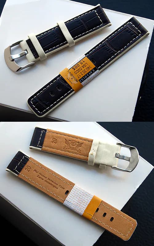 20 mm Cavadini Echtes Leder Uhrenarmband DESIGNER Braun-Beige, Stahlschließe – neu – Uhren & Schmuck