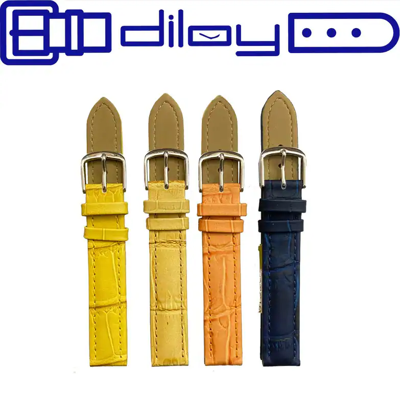 14 mm Leder Uhren-Armbänder kroko Prägung Diloy in gelb-orange-beige-dunkelblau – neu – Uhren & Schmuck – Foto 1 von 5