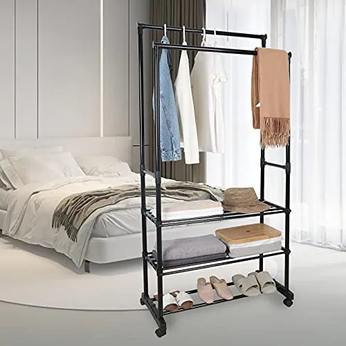 ZOES HOMEWARE Doppelstab Kleiderständer auf Rollen mit Ablagen Metallrollen - – neu – Möbel – überwiegend weiß – Foto 1 von 5