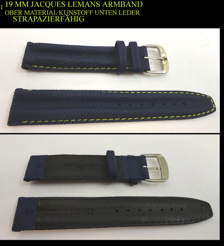 19 mm Jacques Lemans Uhrenarmband marineblau mit gelber Naht – neu – Uhren & Schmuck