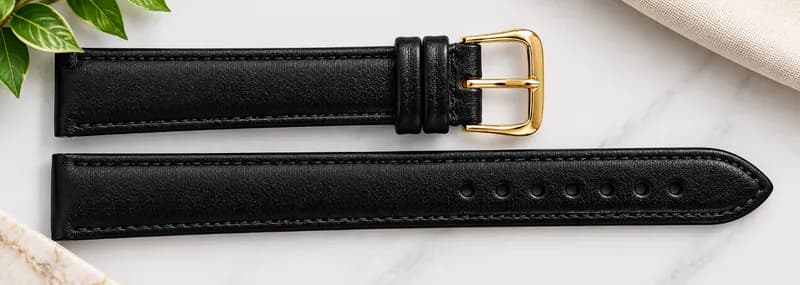 Konvolut 2 Stück 18mm XL Uhrenarmband schwarz, Italien Nappa-Leder Schließe gelb – neu – Uhren & Schmuck – Foto 1 von 4